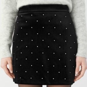 & Other Stories Rhinestone Dotted Black Velvet Mini Skirt